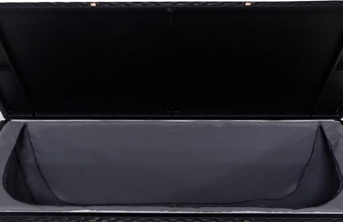 Oakland Living Black Outdoor Storage Box, Wicker-Rattan Bench for Patio, Deck, Pool, Yard & Garden, 113 Gallon
