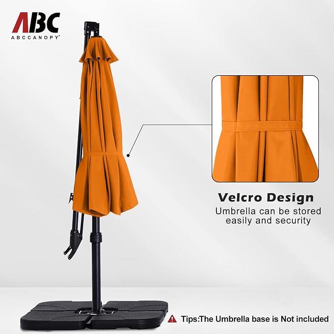 ABCCANOPY 10FT Cantilever Umbrella Offset Hanging Patio Umbrella with Base Stand Rotate and Tilt,Suitable for Garden, Lawn, Backyard(Orange)
