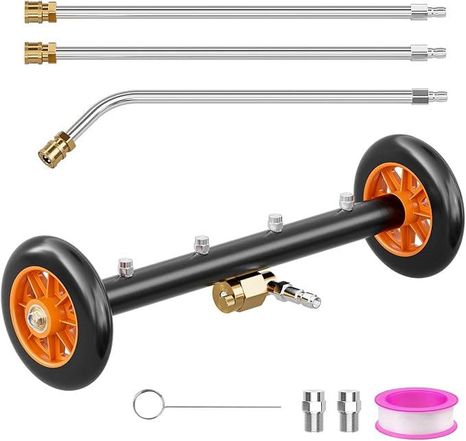 SPECILITE 16 Inch Undercarriage Pressure Washer Attachment for Cold & Hot Water Max 212℉, Power Washer Water Broom with 3 Extension Wands, Dual-Function Under Car Cleaner with 4 Nozzles, 4000 PSI
