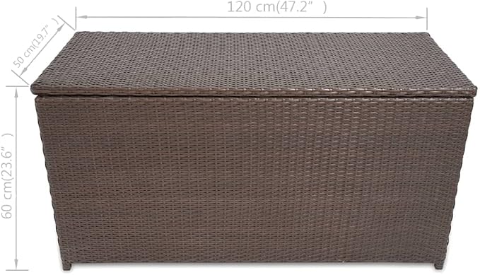 Patio Storage Box Deck Storage Box Outdoor Storage Box Indoor Wicker Storage Bin for Patio Furniture Cushions, Pillows, Garden Tools, Poly Rattan Brown, 47.2"x19.7"x23.6"
