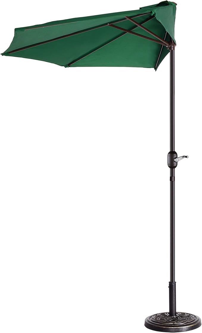 9' Outdoor Patio Half Umbrella with 5 Ribs, Fade Resistant Condo or Townhouse Umbrella by Pure Garden (Forest Green)