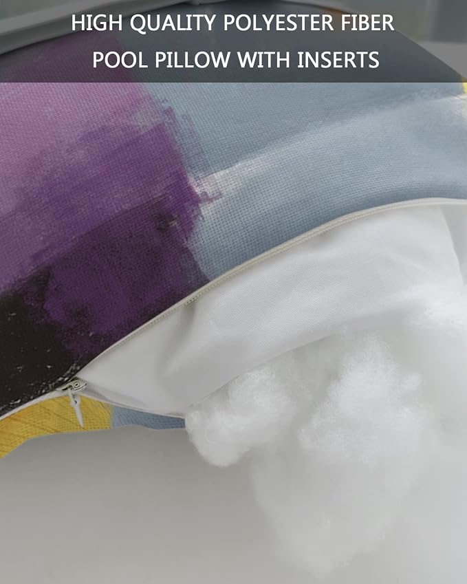 Outdoor Pillows Covers with Inserts Abstract Painting Art Style Purple Orange Grey Yellow Waterproof Pillow with Adjustable Strap Throw Pillows for Patio Furniture Recliner Lounge Chair, 11"x16", 1PCS