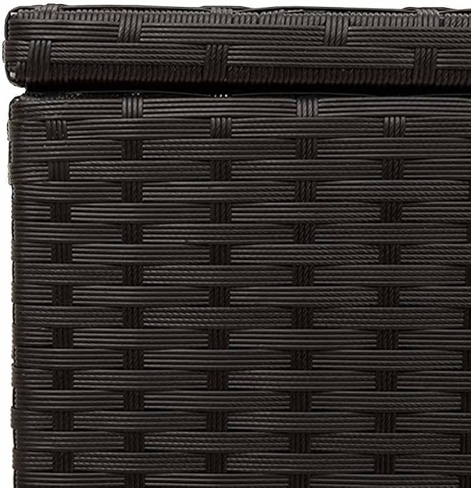 Garden Storage Box, 50.4 Gallon Outdoor Deck Box, Rectangular Patio Organizer with Wheels, Synthetic PE Rattan and Powder-Coated Steel Frame, 42.1 x 21.7 x 20.9 in, Black