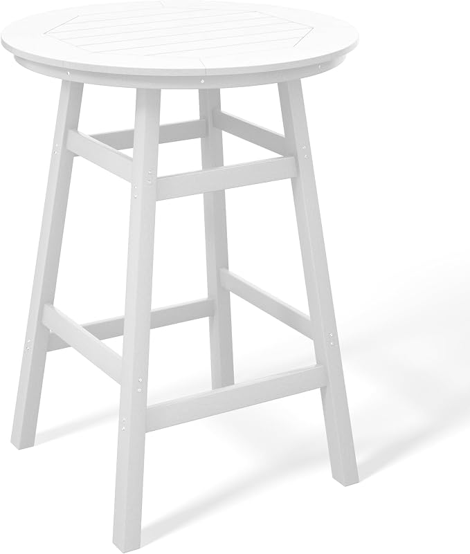 Costaelm Patio Bistro Table, 42" Counter Height Round Patio Cocktail Bar Table with Umbrella Hole, Outdoor Bistro Dining Pub Table for Front Porch Deck Backyard Garden, White