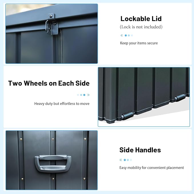 Metal Outdoor Storage Box, 150 Gallon Waterproof Deck Box for Patio Cushion, Outside Storage Cabinet Rust/UV Resistant, Lockable Garden Tool Storage Bin for Porch Package Delivery, Grey