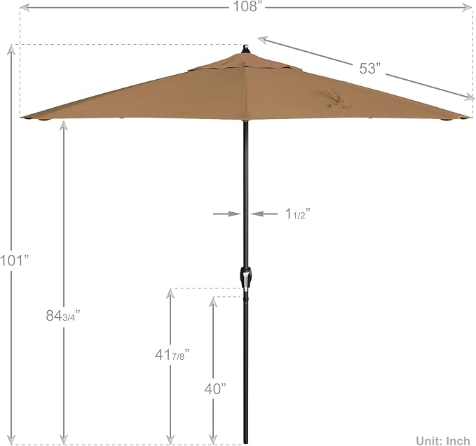 California Umbrella 12-Year Protection 9' Rd Aluminum Patio Umbrella, Crank Lift, Auto Tilt, Black Finish, Sunbrella Heather Beige