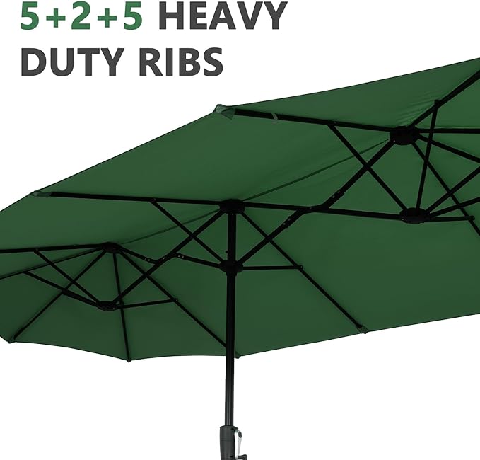 13Ft Large Patio Umbrella Outdoor Double-Sided Market Umbrella w/Easy Crank for Yard, Poolside, Deck, Green