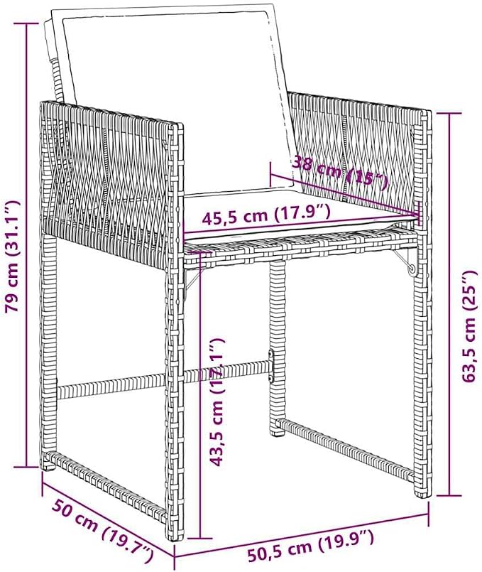 7 Piece Outdoor Patio Dining Set with Cushions Black Poly Rattan, Space-Saving Folding Chairs, UV-Proof PE Rattan and Acacia Wood Table for Garden Backyard Deck Entertaining