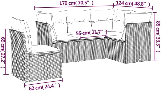 5 Piece Patio Sofa Set with Cushions, Porch Furniture Set Outdoor Dining Sets Outdoor Sofa Sets Patio Conversation Set for Negotiation Area Exhibition Piazza Garden Black Poly Rattan