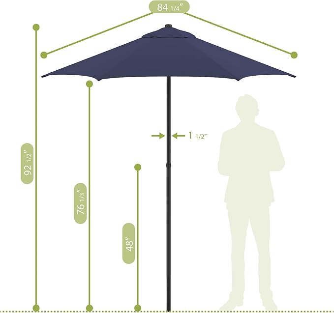 Sunline 7.5 ft Patio Umbrella with Crank & Push Button Tilt, Outdoor Market Umbrella with UV Protection & Wind Vent, Metal Frame for Deck, Pool & Table, Navy Blue