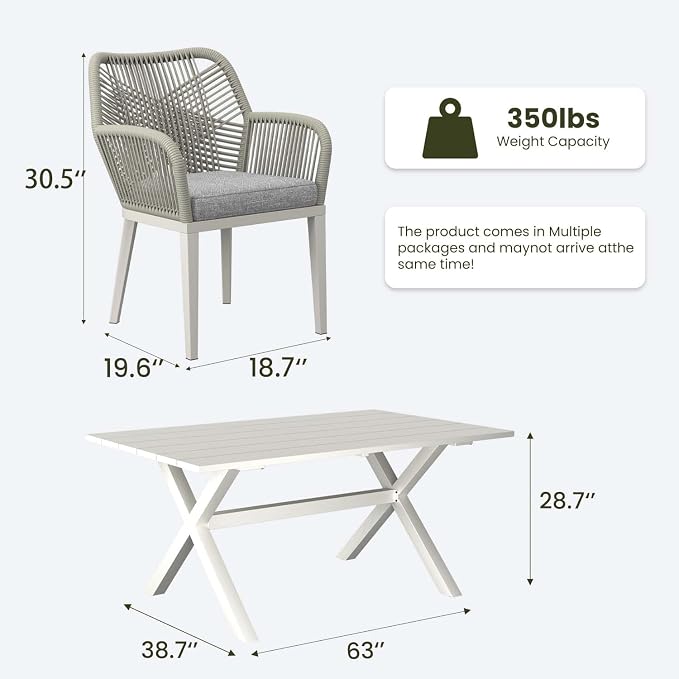 LayinSun Outdoor Dining Set for 12, 14 Pieces Patio Furniture Sets with Aluminum Dining Table and Rope Weave Chairs