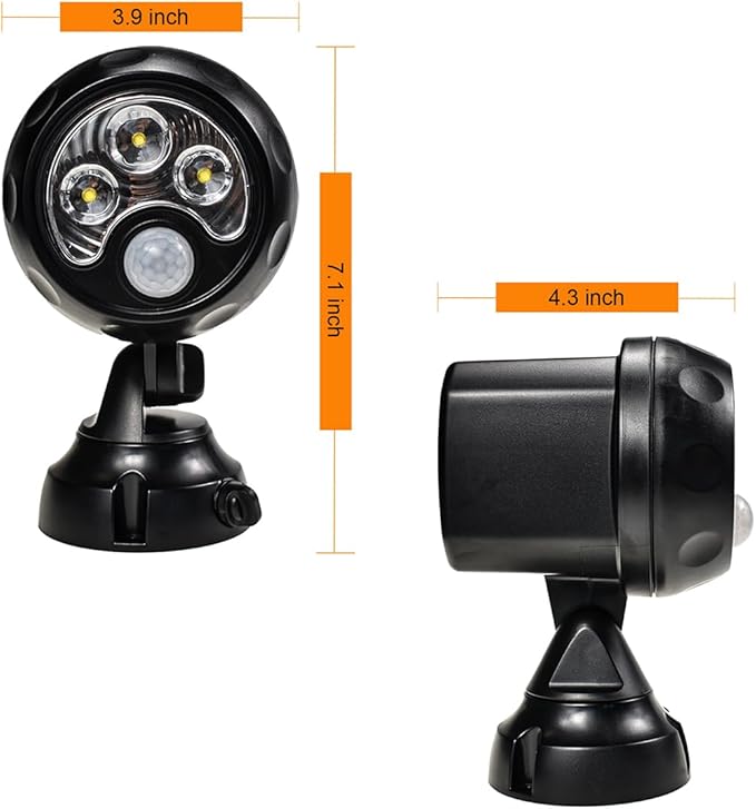 YCB2050 Battery Operated Motion Lights Outdoor, LED Motion Spotlight 5000K Daylight White, Wireless Security Light Uses 4 D-Cell Batteries (Not Included), Black