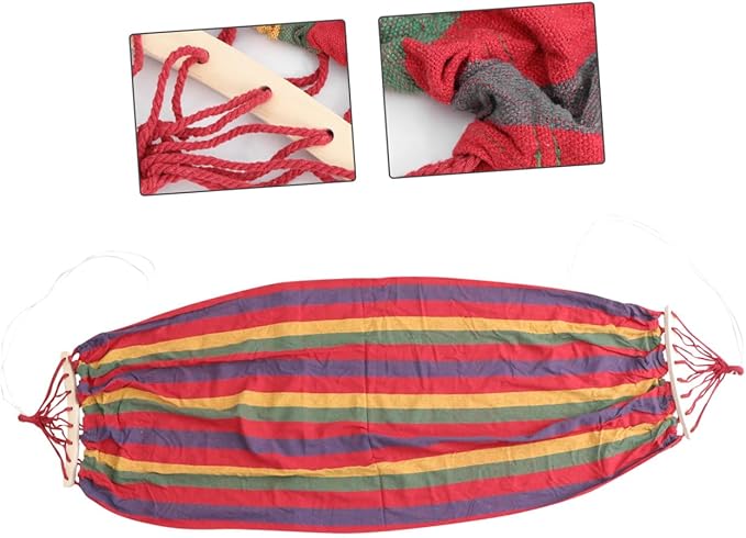 Homoyoyo Single Person Rainbow Striped Outdoor Hammock Canvas Cotton Travel Swing for Leisure Use with Anti-tip Design, Wide Size Suitable for Patio Garden Camping and Resting