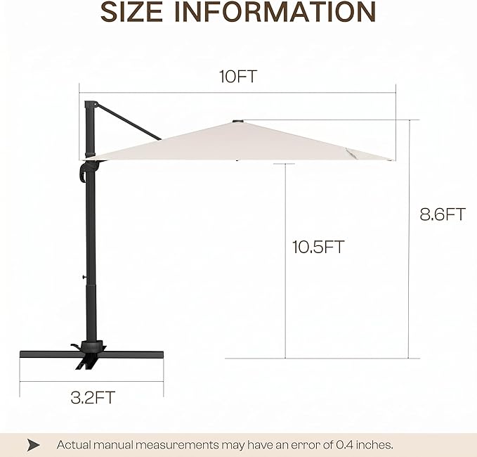 Kingdura 10x10 FT Cantilever Patio Umbrella with Base Included, Large Square Aluminum Offset Outdoor Pool Umbrella, 360° Rotation & 4-Position Tilt, UV Protection for Deck Backyard (Cream white)