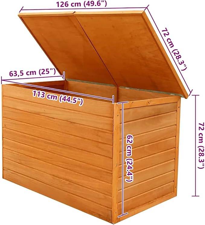 Fir Wood Outdoor Storage Box Brown Large Deck Box with Roof for Garden Patio Furniture 49.6 Inch Rectangular Wooden Storage Container