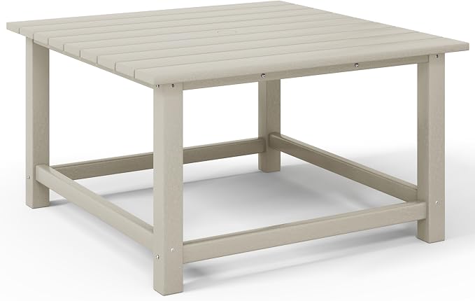 Costaelm Patio Conversation Table, Tatio Accent HDPE Outdoor Weather Resistant, Square Outdoor Porch Balcony Patio Drink Table for Outside, Pool, Backyard, Sand