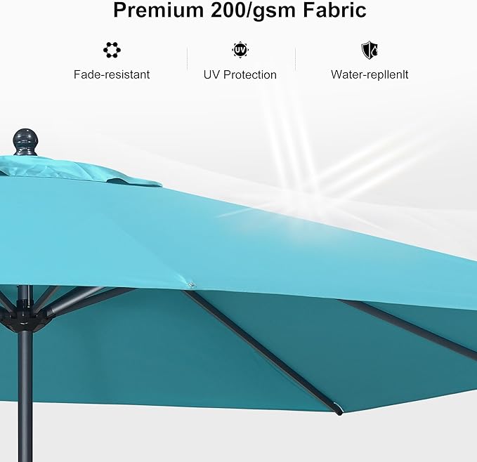 PURPLE LEAF 12' x 9' Rectangle Patio Market Umbrella with Base Outdoor Table Umbrellas Aluminum Frame Sun Shade with 8 Sturdy Ribs for Garden Deck Lawn Pool Turquoise Blue