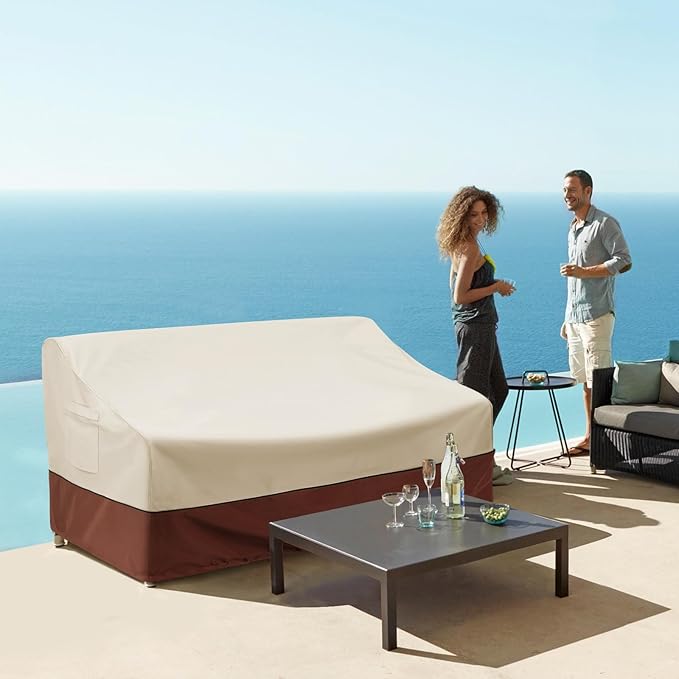 COSFLY Patio Furniture Covers Waterproof for Sofa, Outdoor Loveseat Covers Heavy Duty Fits up to 58W x 40D x 31H inches Brown