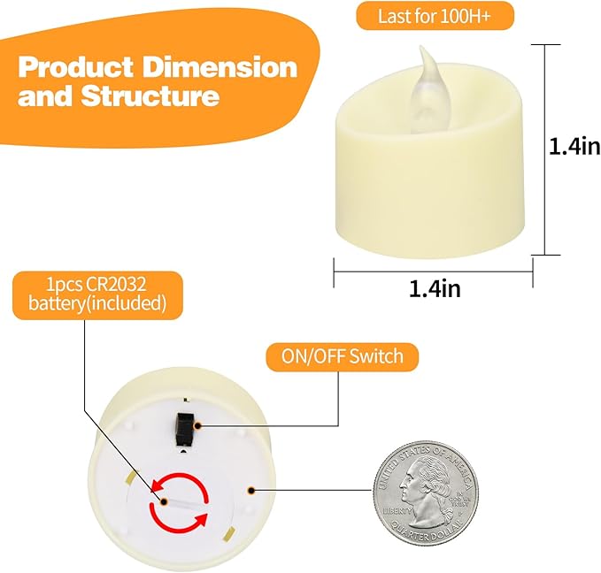 24 Pack LED Tea Lights, Last 100H+, Warm White Flickering Light(Ivory Base)