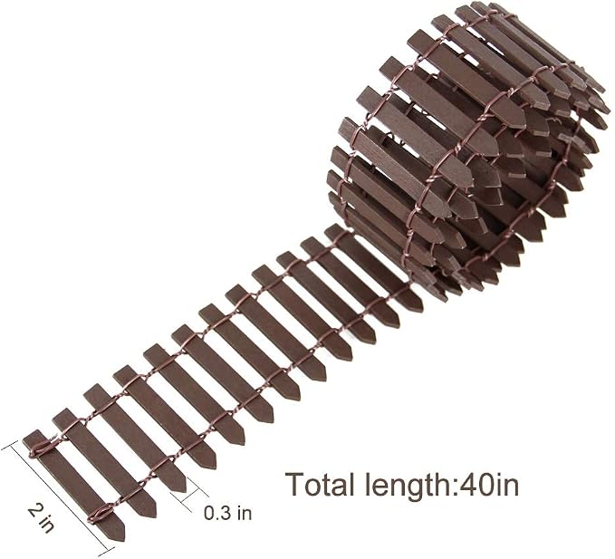 Miniature Fairy Garden Fence, DIY Wood Picket Fence Mini Ornament (Brown)