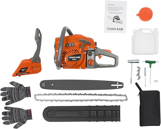20Inch Gas Chainsaw, 2-Stroke 58CC 2.4KW Engine Handheld Gas Power Chain Saw with Air-cooled Petrol Saws Set for Wood Cutting, Garden Pruning, Forest Logging, USA STOCK
