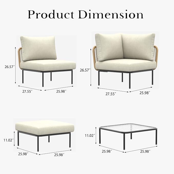 LayinSun 7 Pieces Aluminum Patio Furniture Set, Modern Modular Sectional Sofa with Coffee Table and Upgrade Thickness Cushion