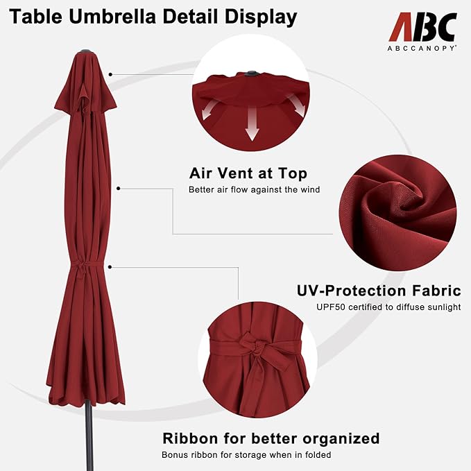 ABCCANOPY 7.5ft Scalloped Patio Umbrella, Outdoor Table Umbrella with Tilt and Crank, Fiberglass Ribs Deck Umbrella for Patio, Pool, Garden, Picnic (Wine Red)