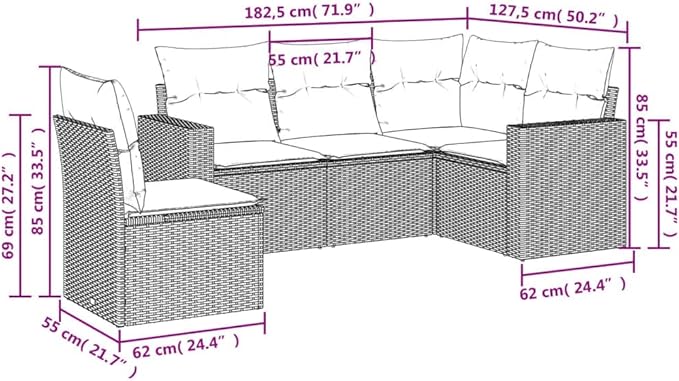 Patio Furniture Sets,Outdoor loveseat,Patio Conversation Sets,5 Piece Patio Sofa Set with Cushions Black Poly RattanSuitable for Patio, Garden, Gazebo Low