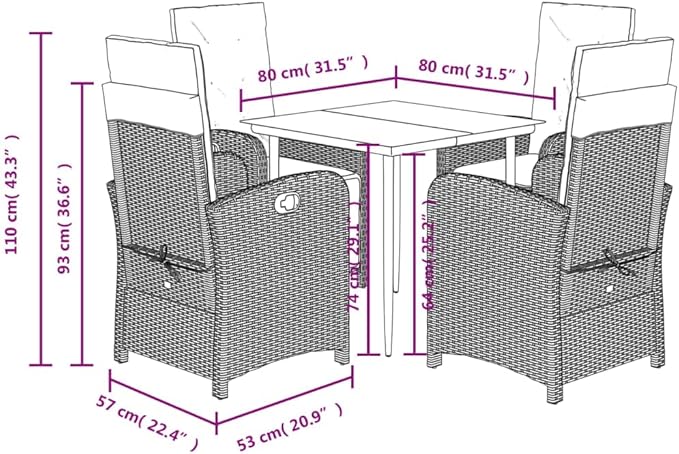 Backyard Furniture Patio Conversation Sets Outdoor Seating 5 Piece Patio Dining Set with Cushions Gray Poly Rattan Suitable for Gardens, Balconies, Decks