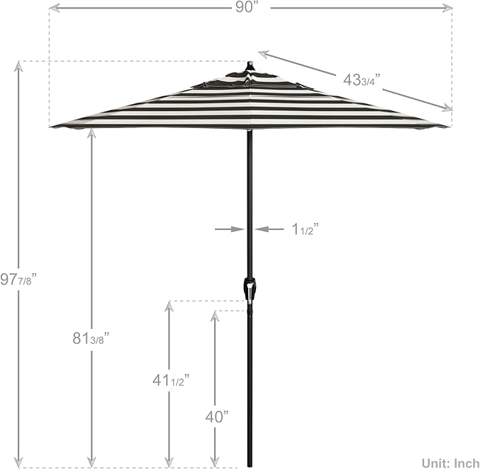 California Umbrella 7.5' Rd Aluminum Patio Umbrella, Crank Lift, Auto Tilt, Black Finish