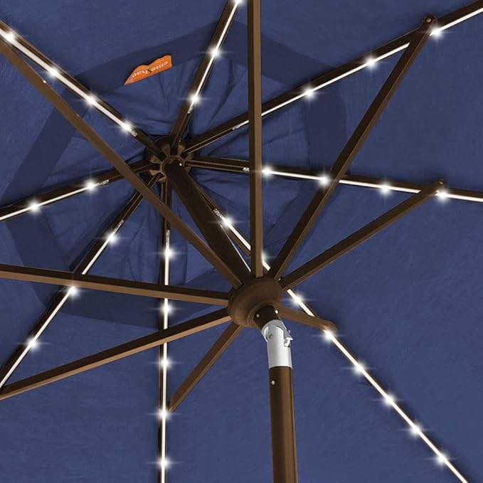 EliteShade USA 10-Year-Non-Fading 9ft 3-Tier Market Patio Umbrella, Commercial Table Umbrella with 80 Solar LED Lights, Crank Open, Windproof & UPF 50+ UV Protection for Garden, Deck, Pool, Backyard, Navy Blue