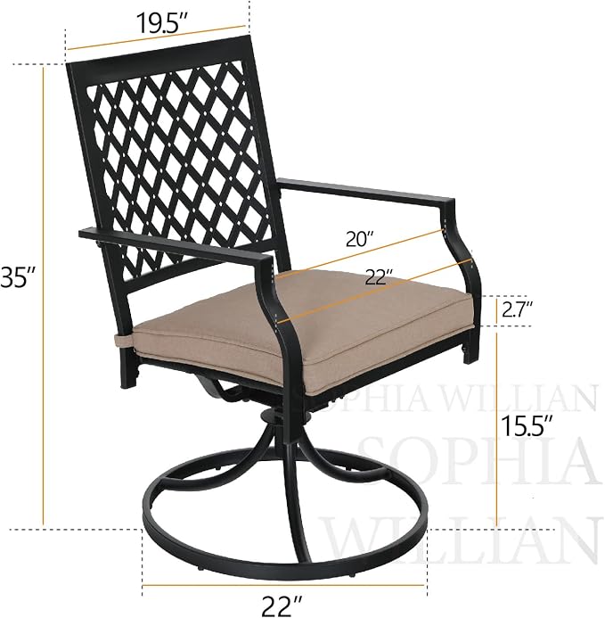 PHI VILLA Patio Dining Chairs Set of 6 Outdoor Swivel Rocker Patio Chairs with Cushion Black Patio Chairs for Garden Backyard Bistro
