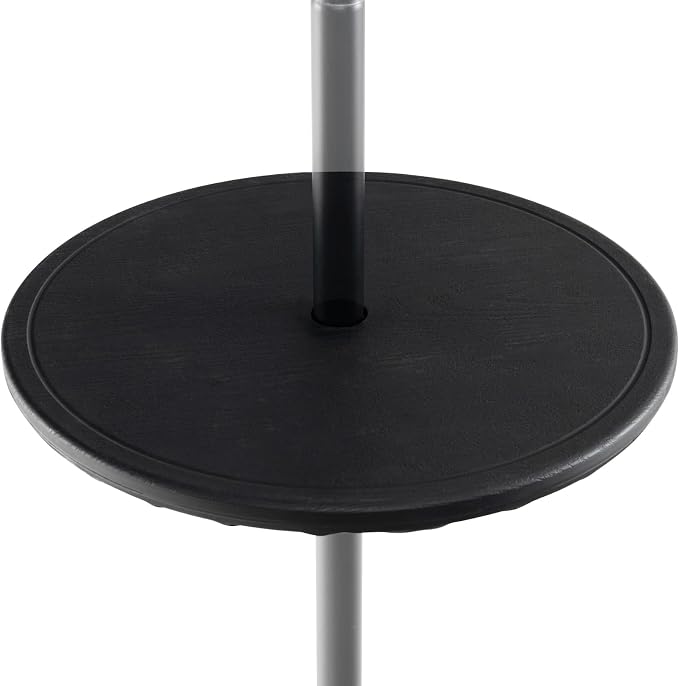 Tangkula 20” Outdoor Adjustable Umbrella Table, Round Umbrella Table Tray w/ 1.5” Umbrella Hole, Faux Wood Grain, Portable Round Table Top for Backyard, Poolside, Beach, Garden, Patio