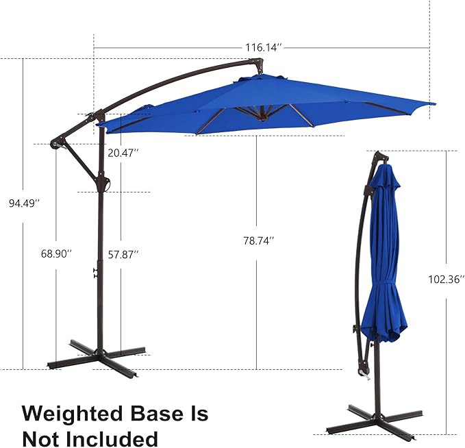 10FT Patio Umbrella, Outdoor Offset Cantilever Umbrella with Sturdy 8 Ribs, Easy Tilt Adjustment for Backyard Pool Garden,Dark Blue