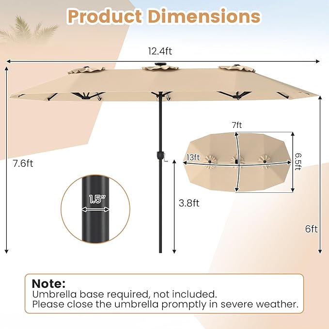 Tangkula 13 Ft Solar Patio Umbrella, Double-Sided Extra Large Outdoor Market Table Umbrella with 108 Multi-Colored Flowing LED Lights, Crank Handle, 12 Sturdy Ribs for Poolside, Garden & Backyard (Beige)