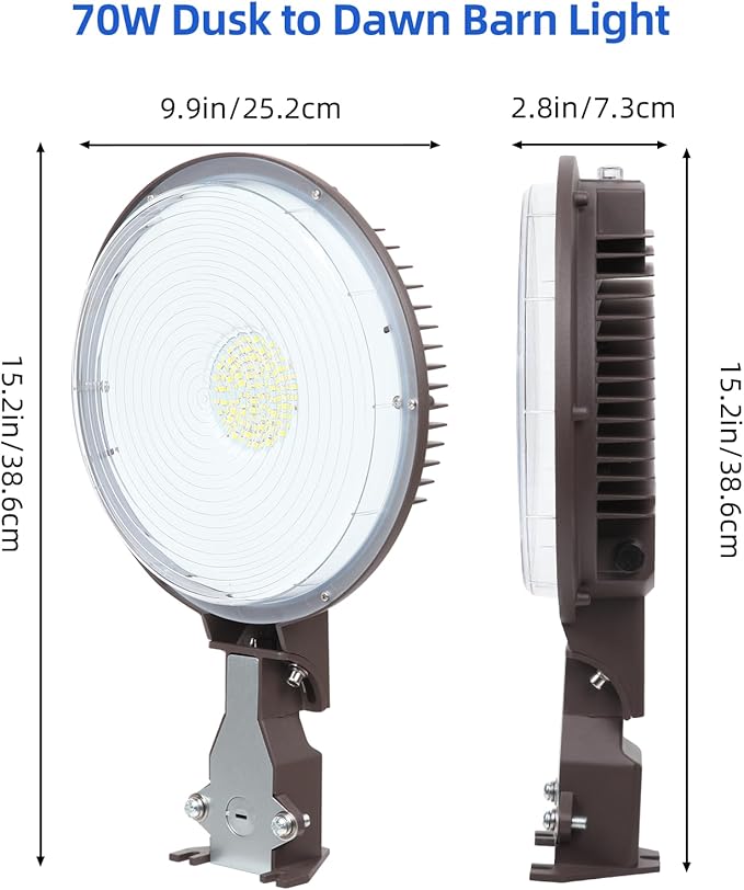 70W LED Barn Light,Dusk to Dawn Outdoor Lighting with Photocell and Mount arm, 5000K Daylight 10500LM,IP65 Waterproof Adjustable Angle Outdoor Flood Light for Yard Garage Securtity Area