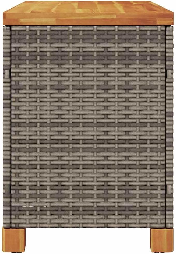 Outdoor Cushion Storage Box, PE Rattan Garden Deck Bin with Acacia Wood Frame, Weather-Resistant Container for Patio Pillows, Blankets, and Pool Accessories, 31.5 x 15.7 x 18.9 Inches, Grey