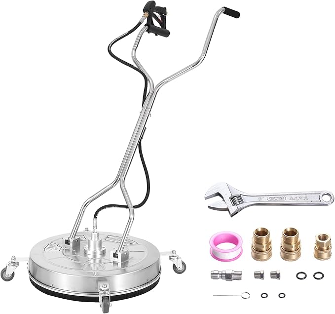 VEVOR 24" Pressure Washer Surface Cleaner w/Handles & Wheels, Stainless Steel Concrete Cleaner 4000 Max PSI, 3/8" Connector & 1/4" Adapter Power Washer Floor Attachment,for Floor Driveway, Patio