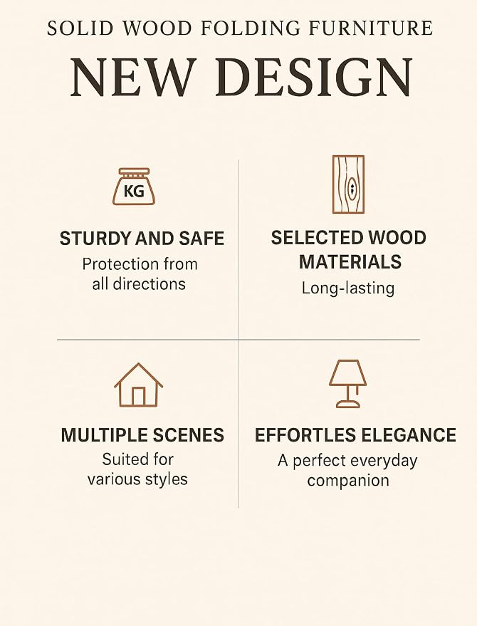 Small Folding Table Wooden Side Table for Outdoor Garden Patio, Foldable Square Coffee Table, Solid Elm Wood Folding End Table for Balcony, Kitchen, Camping, Picnic, Indoor & Outside Use