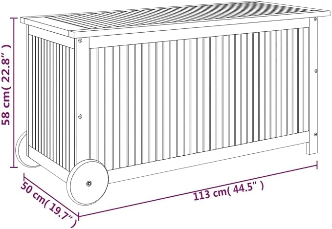 Wooden Patio Storage Box Outdoor Storage Container with Wheels for Patio Furniture Cushions, Acacia Wood Deck Box, Backyard Storage Box, 44.5"x19.7"x22.8" Solid Wood Acacia,-875