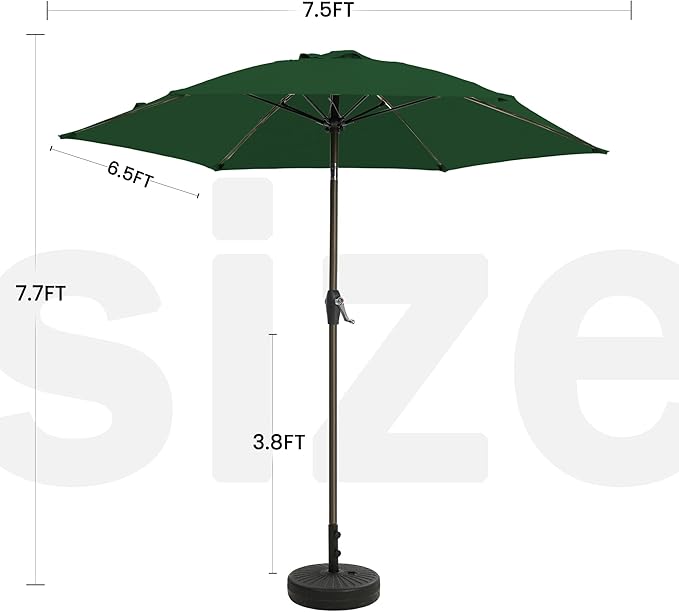 7.5FT Large Outdoor Patio Umbrella with Crank & Tilt - Durable Market Umbrella for Outdoor Patio with 6 Fiberglass Ribs for Poolside,Deck,Yard,Garden