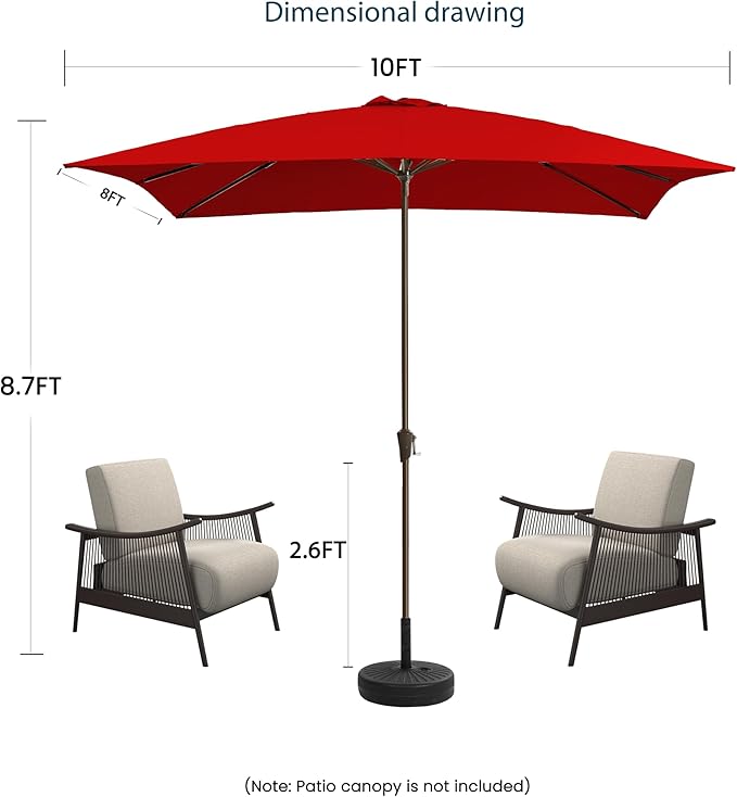 8x10FT Rectangular Patio Umbrella with Crank Lift for Garden,UV Protection Outdoor Umbrella for Deck,Pool and Yard,Red