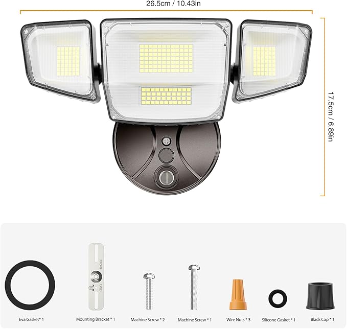 Onforu 90W Dusk to Dawn Outdoor Lighting,10000lm Flood Lights Outdoor,IP66 Waterproof Brown LED Security Light with Photocell,6500k Daylight 4 Heads Exterior Light Fixture for Yard,Patio,Garden