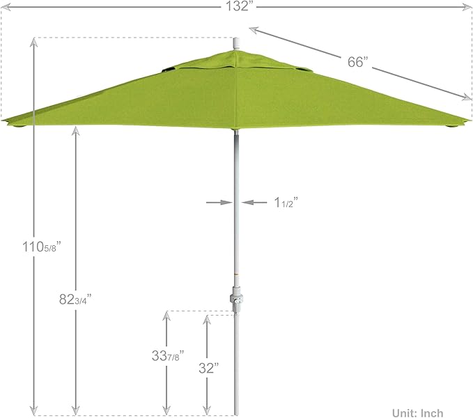 California Umbrella 11Ft Premium Sunbrella Patio Umbrella, Hand-Crank, Tilt-Collar, White Frame, Macaw Fabric