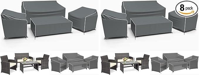 Gasadar Patio Furniture Covers,4-Piece Outdoor Furniture Cover Waterproof for Patio Loveseat,Chair and Coffee Table,500D Heavy Duty,Grey,(Pack of 2)
