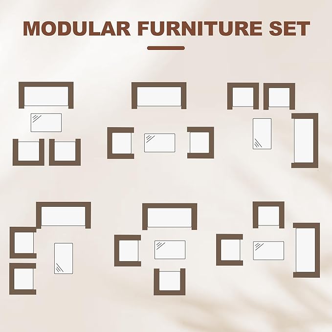 4 Pieces Patio Furniture Sets, Outdoor Wicker Conversation Sets with Soft Cushion and Glass Coffee Table, Modern Rattan Patio Chairs Conversation Sets for Garden, Balconies, Poolside (Brown/Beige)