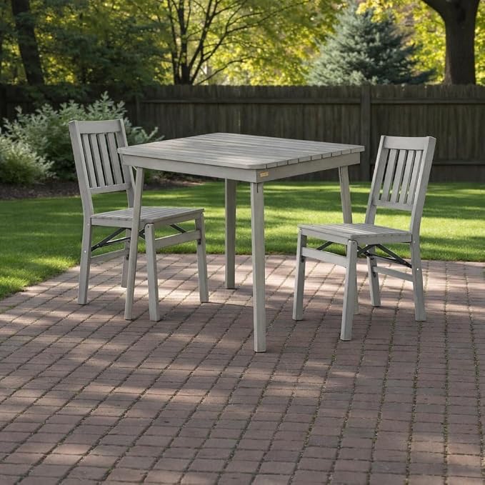 Stakmore Outdoor Wood Folding Table, Gray Finish – No Assembly Required, Space-Saving Design