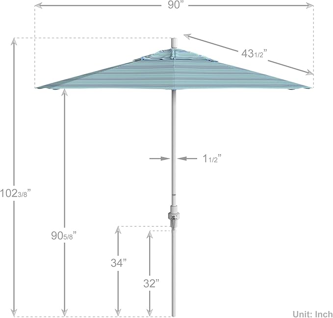 California Umbrella 7.5' Rd. Aluminum Patio Umbrella, Crank Lift, Collar Tilt, White