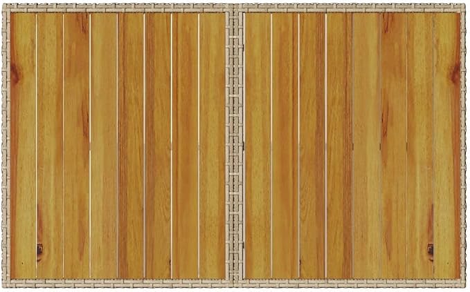vidaXL Patio Table with Wooden Top, Garden Table, Dining Table for Outdoor Balcony, Patio Furniture, Modern Style, Beige Poly Rattan