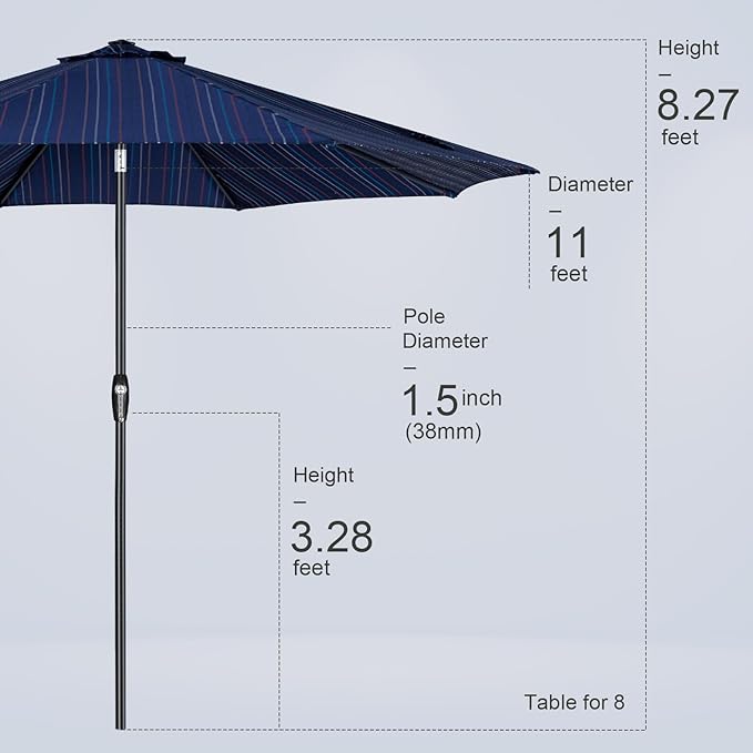 Tempera Patio Market Outdoor Table Umbrella with Auto Tilt and Crank, Large Sun Umbrella with Sturdy Pole & Fade Resistant Canopy, Easy to Set
